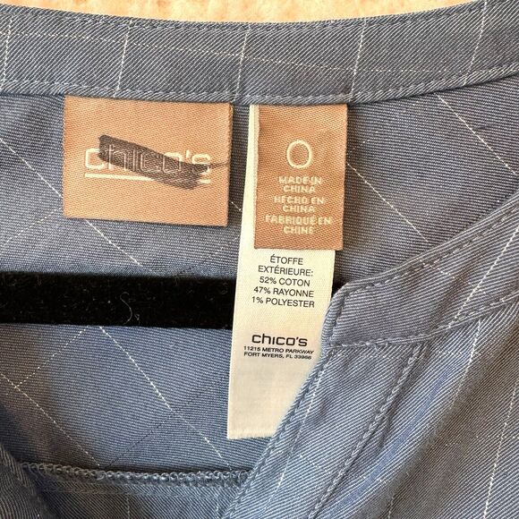 Chicos Women's Blue Button Down Shirt Size 0 Small Cotton Blend Roll Tab Sleeves - Picture 4 of 10